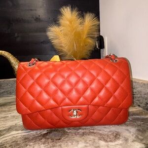 CHANEL Classic Orange Quilted Shoulder Bag